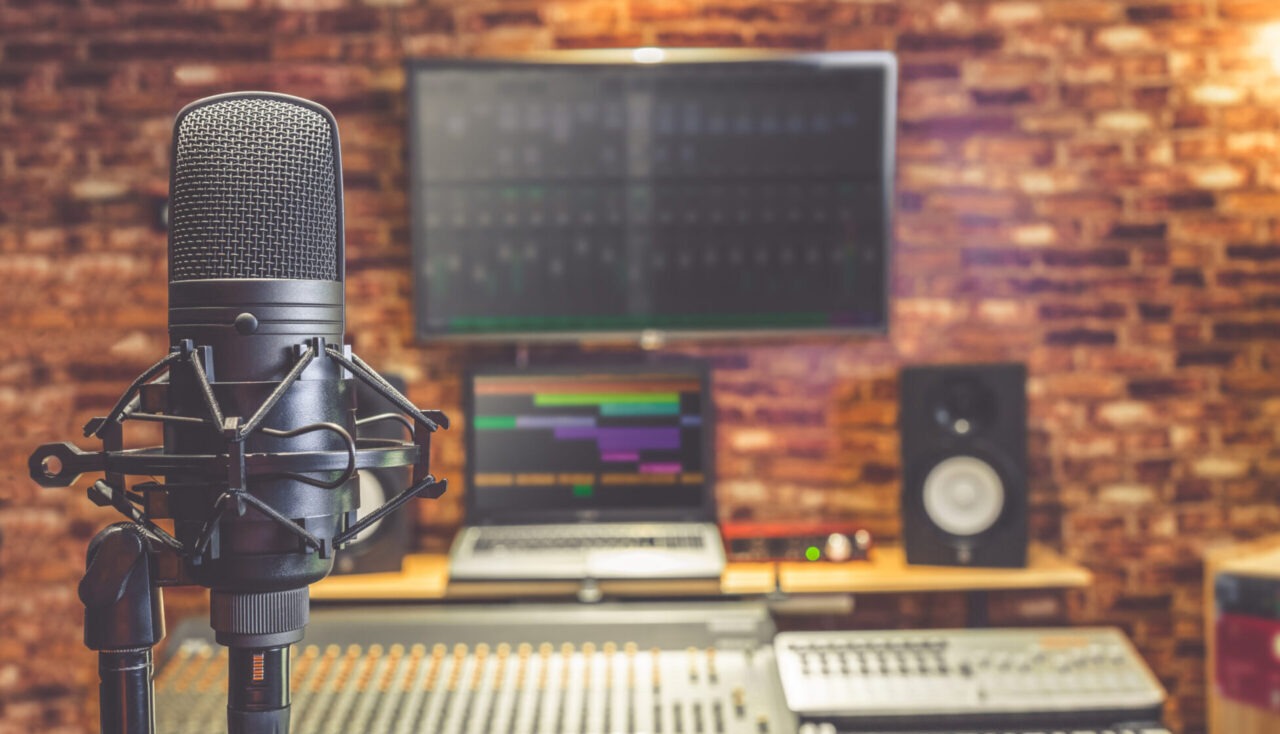 condenser microphone in recording studio